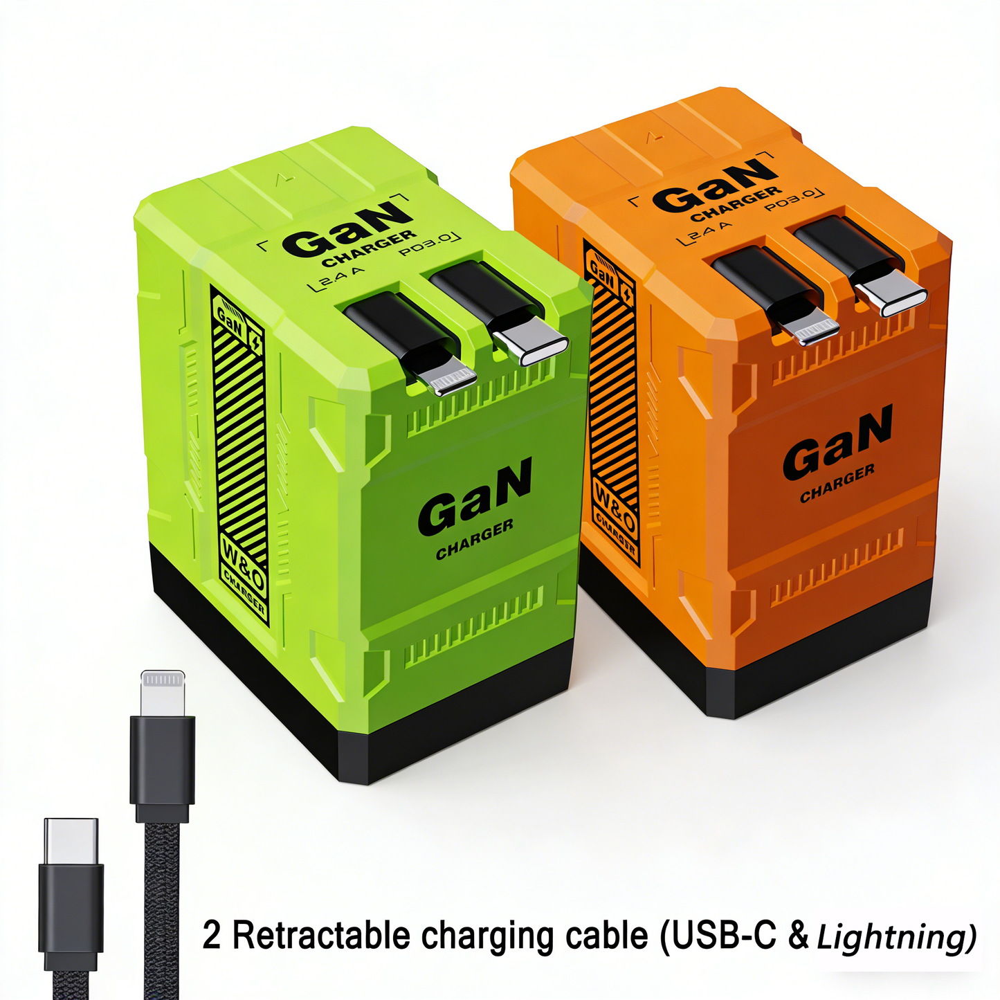 120W GaN 4-in-1 Fast Wall Charger | Retractable USB-C & Lightning Cables | Foldable Compact Power Adapter for MacBook, iPhone 16/15 & iPad