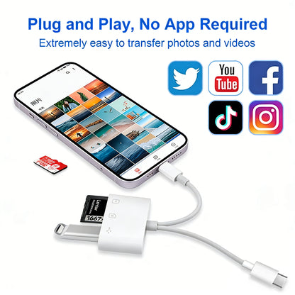 5-in-1 Universal SD Card Reader for iPhone 16/15 & Android | USB-C & Lightning Dual Plug | High-Speed Photo & File Transfer for Camera/Drone/GoPro