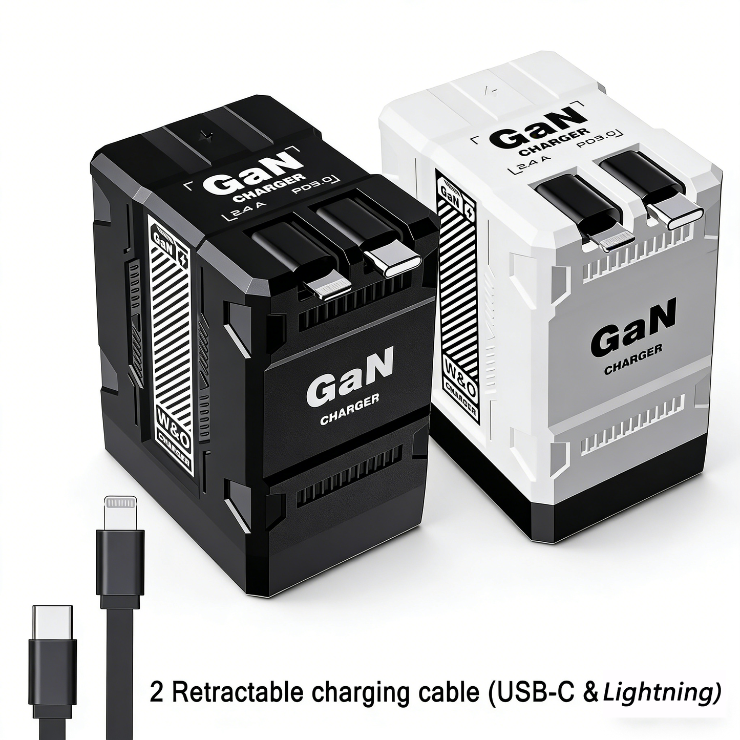 120W GaN 4-in-1 Fast Wall Charger | Retractable USB-C & Lightning Cables | Foldable Compact Power Adapter for MacBook, iPhone 16/15 & iPad