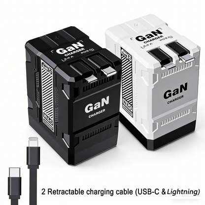 120W GaN 4-in-1 Fast Wall Charger | Retractable USB-C & Lightning Cables | Foldable Compact Power Adapter for MacBook, iPhone 16/15 & iPad