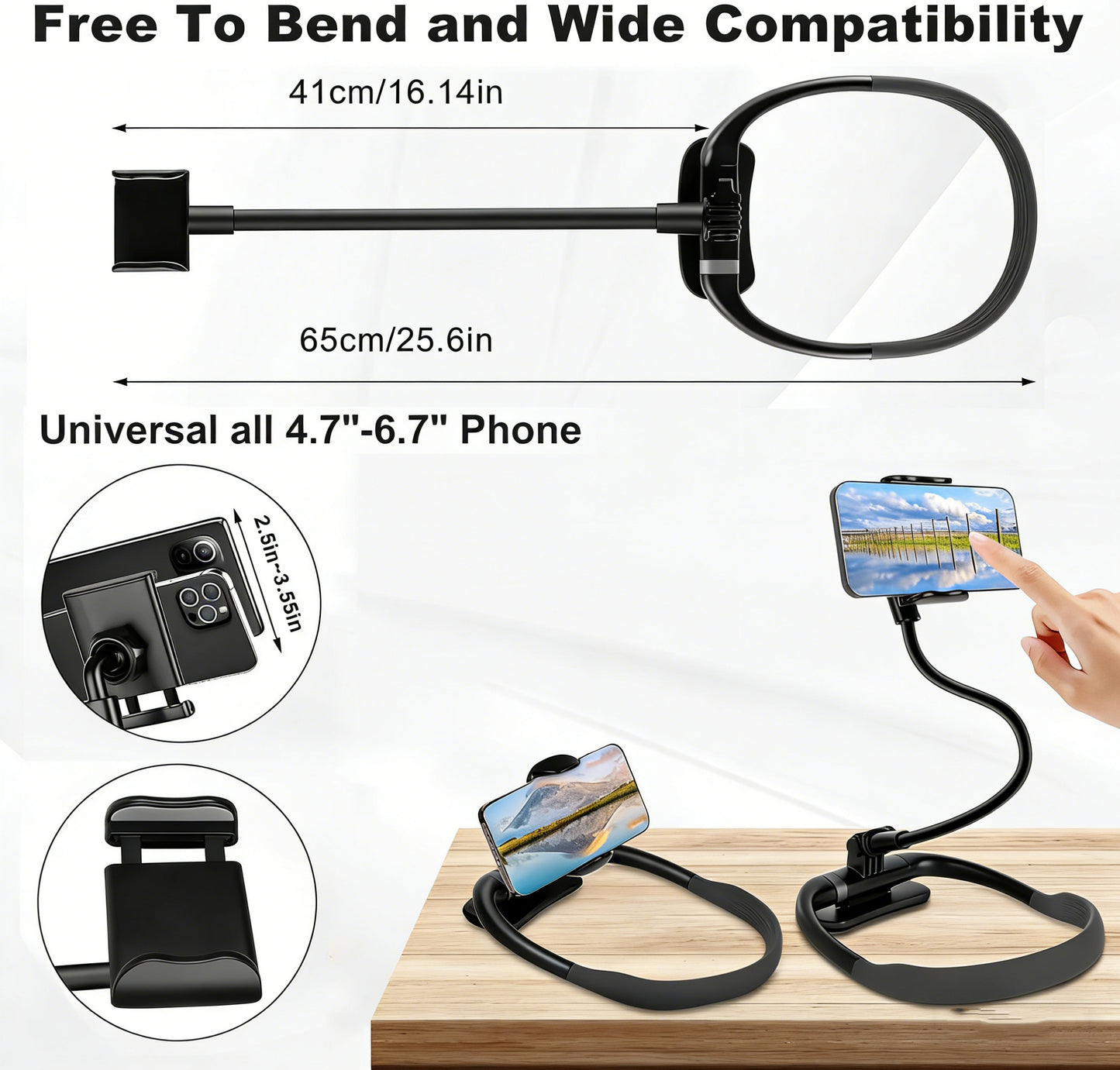 Universal Flexible Neck Phone Holder | Lazy Gooseneck Mount for Bed, Desk & Travel | Hands-Free Wearable Stand for iPhone 16/15 & Android