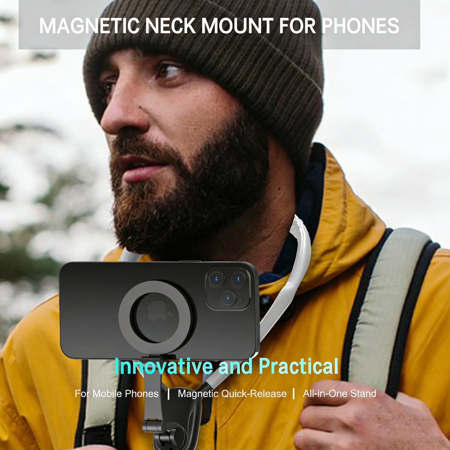 Magnetic Neck Mount for iPhone 16/15 & Android | Hands-Free POV Vlog Holder for Action Video & Cooking