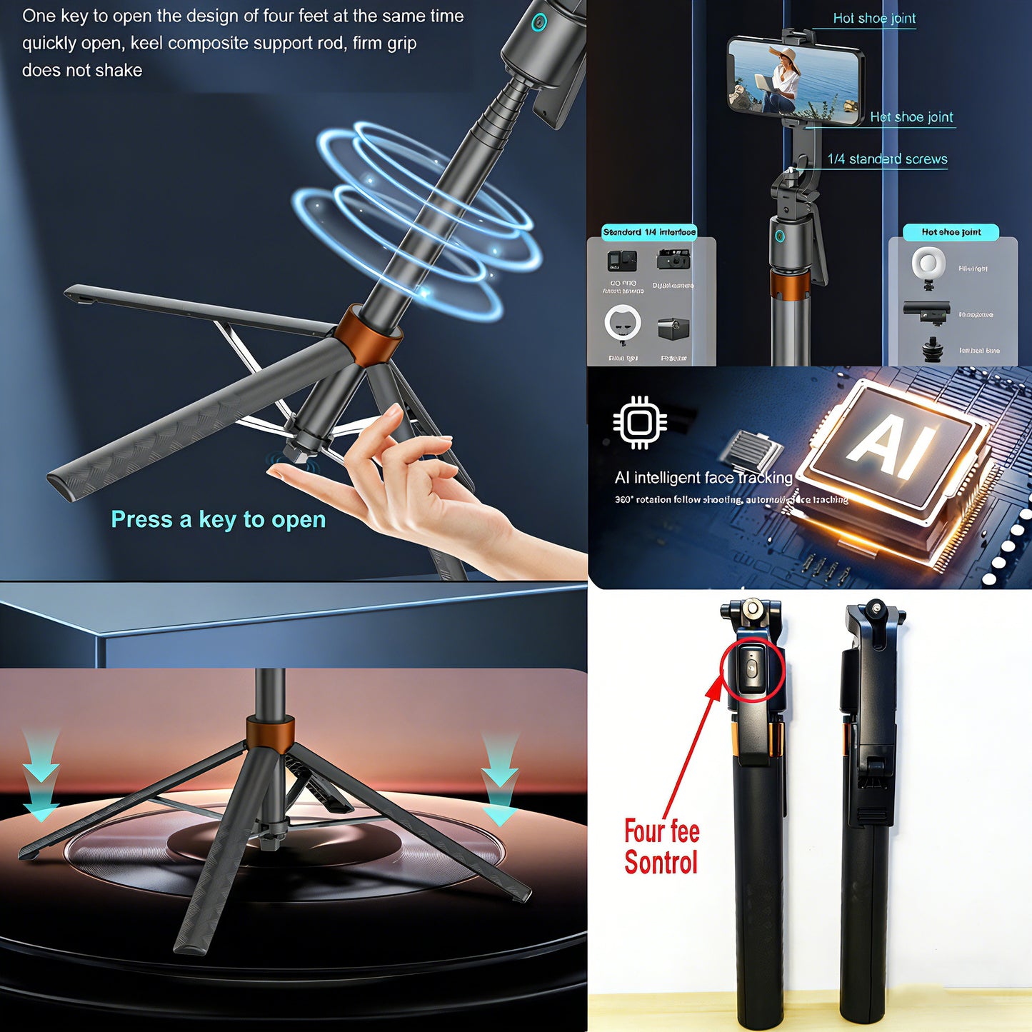 AI Auto-Tracking Selfie Stick Tripod | 360° Face Tracking Phone Stand for Vlogging, Live Streaming & Content Creation