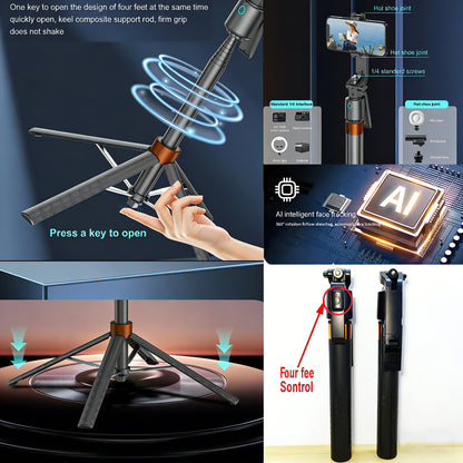 AI Auto-Tracking Selfie Stick Tripod | 360° Face Tracking Phone Stand for Vlogging, Live Streaming & Content Creation