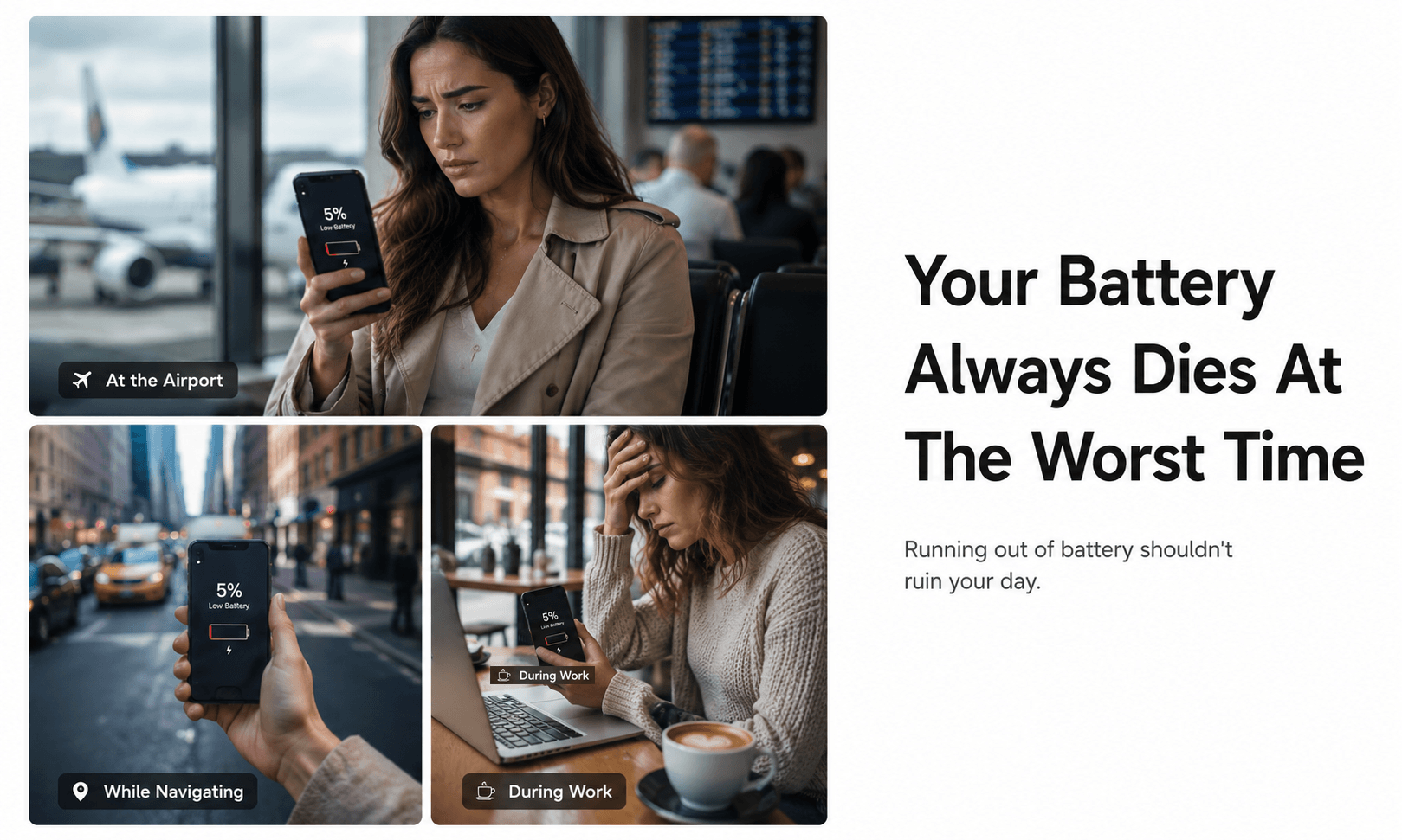 iPhone showing low battery at airport boarding gate before flight departure