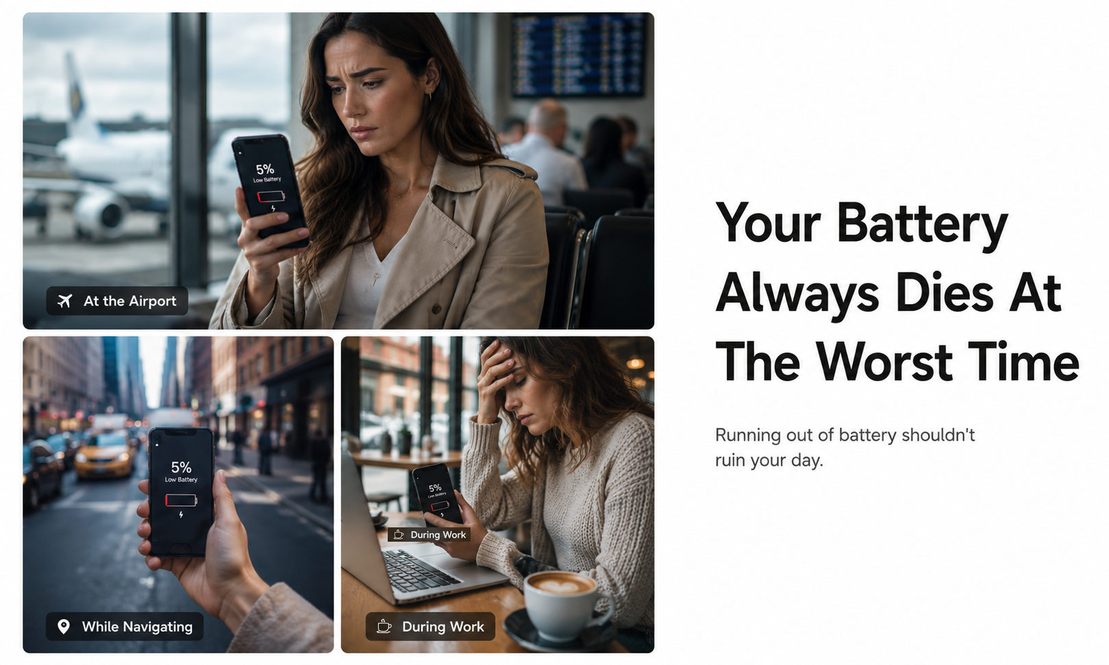 iPhone showing low battery at airport boarding gate before flight departure