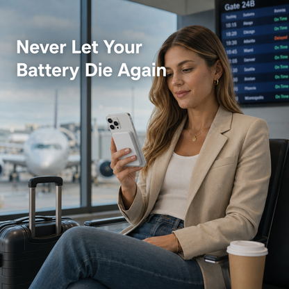 Ultra-Slim MagSafe Power Bank for iPhone at Airport Travel Scene