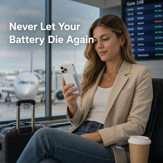 Ultra-Slim MagSafe Power Bank for iPhone at Airport Travel Scene