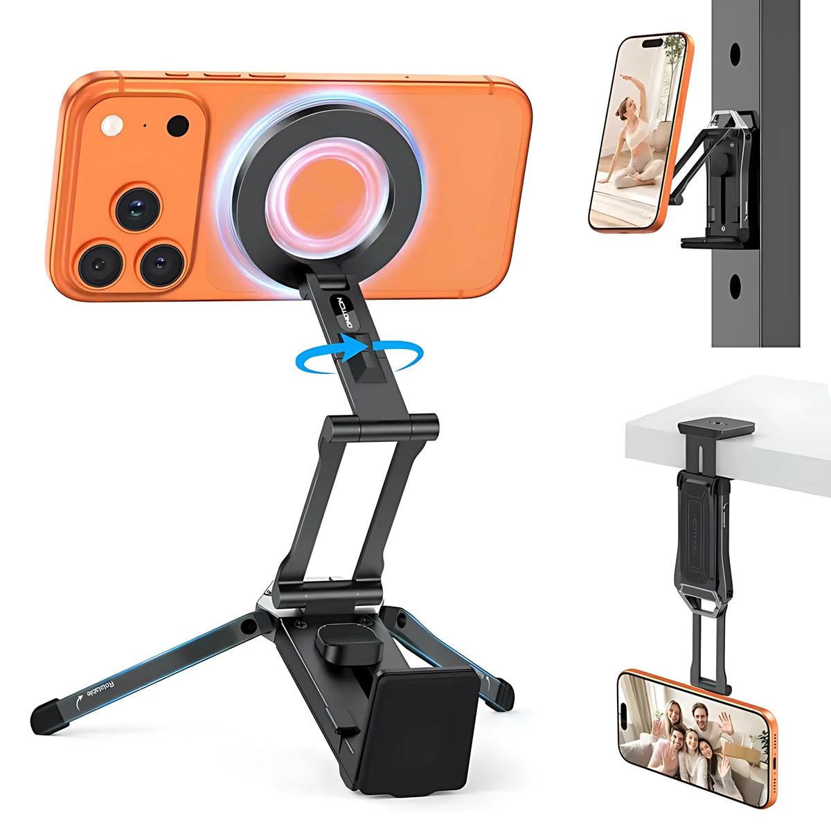 Magnetic Phone Tripod Stand | 360° Rotating Foldable MagSafe Compatible Phone Holder for iPhone