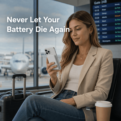 Ultra-Slim MagSafe Power Bank for iPhone at Airport Travel Scene